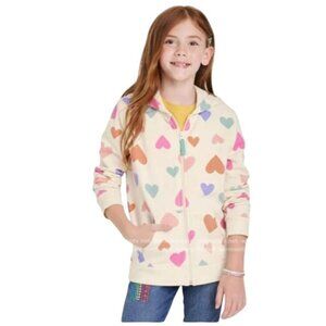 Cat & Jack Girls Heart Print Hoodie Jacket Size XL Plus (14)  Zip-Up Warm Soft